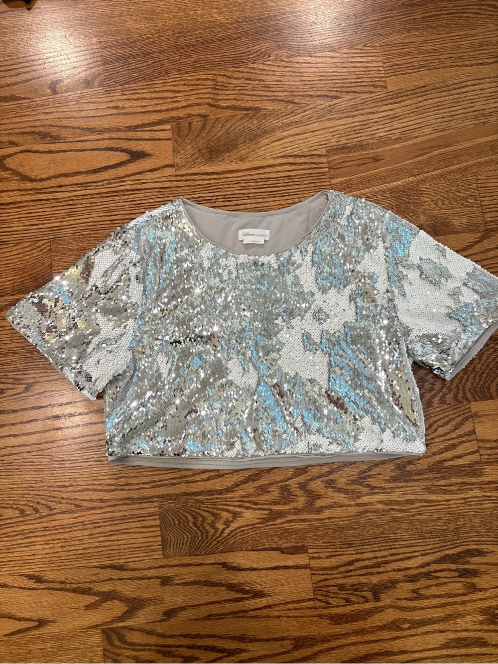 Lovers + Friends Silver Sequin Crop Top with Iridescent Shine